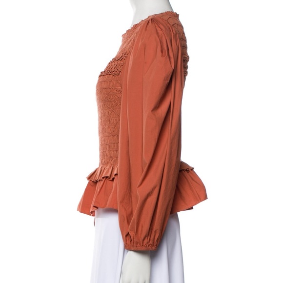 Ulla Johnson Amelia Smocked Puff Sleeve Poplin Blouse in Clay - Picture 6 of 6